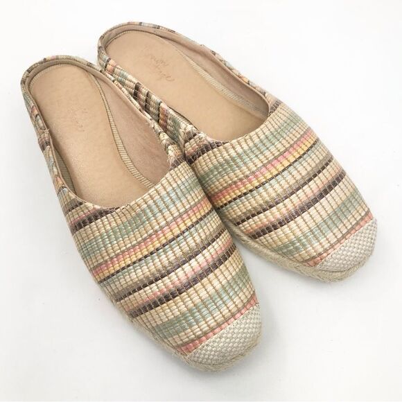 Crown Vintage LONARI Earth Tone Cream Stripe Closed Toe Espadrille Mule Shoes - Picture 2 of 13